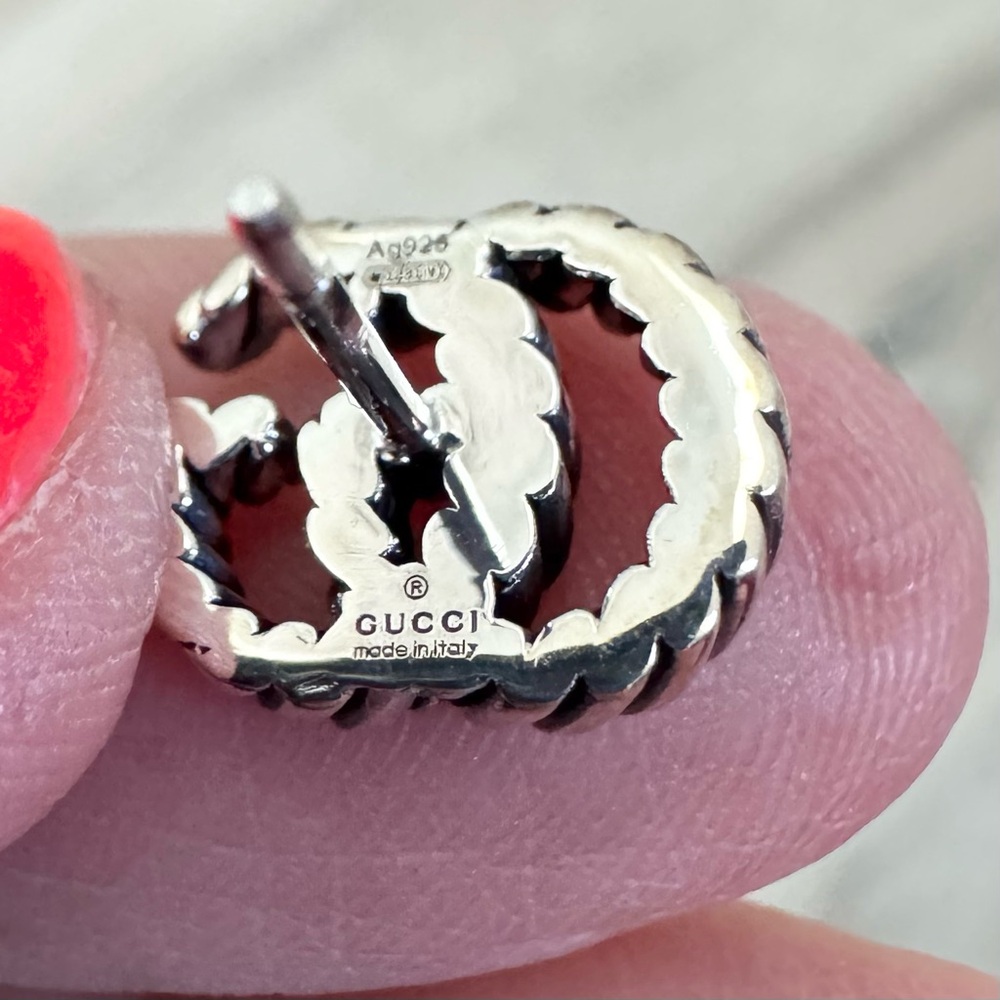 Gucci Mini Sterling Silver Torchon Double G Stud Earrings - Picture 3 of 9